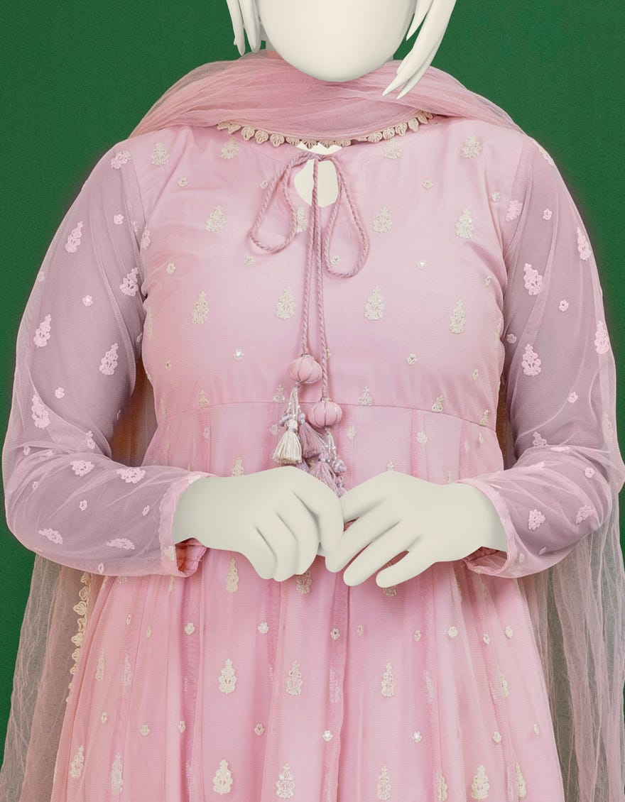 Pink Polynet Stitched 3 Piece | Jgk-S-Ygtl-613-24