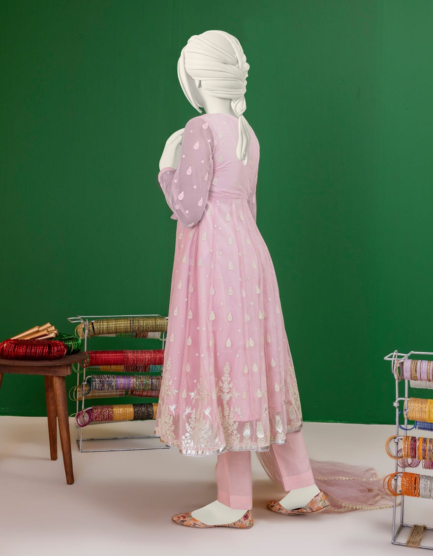 Pink Polynet Stitched 3 Piece | Jgk-S-Ygtl-613-24