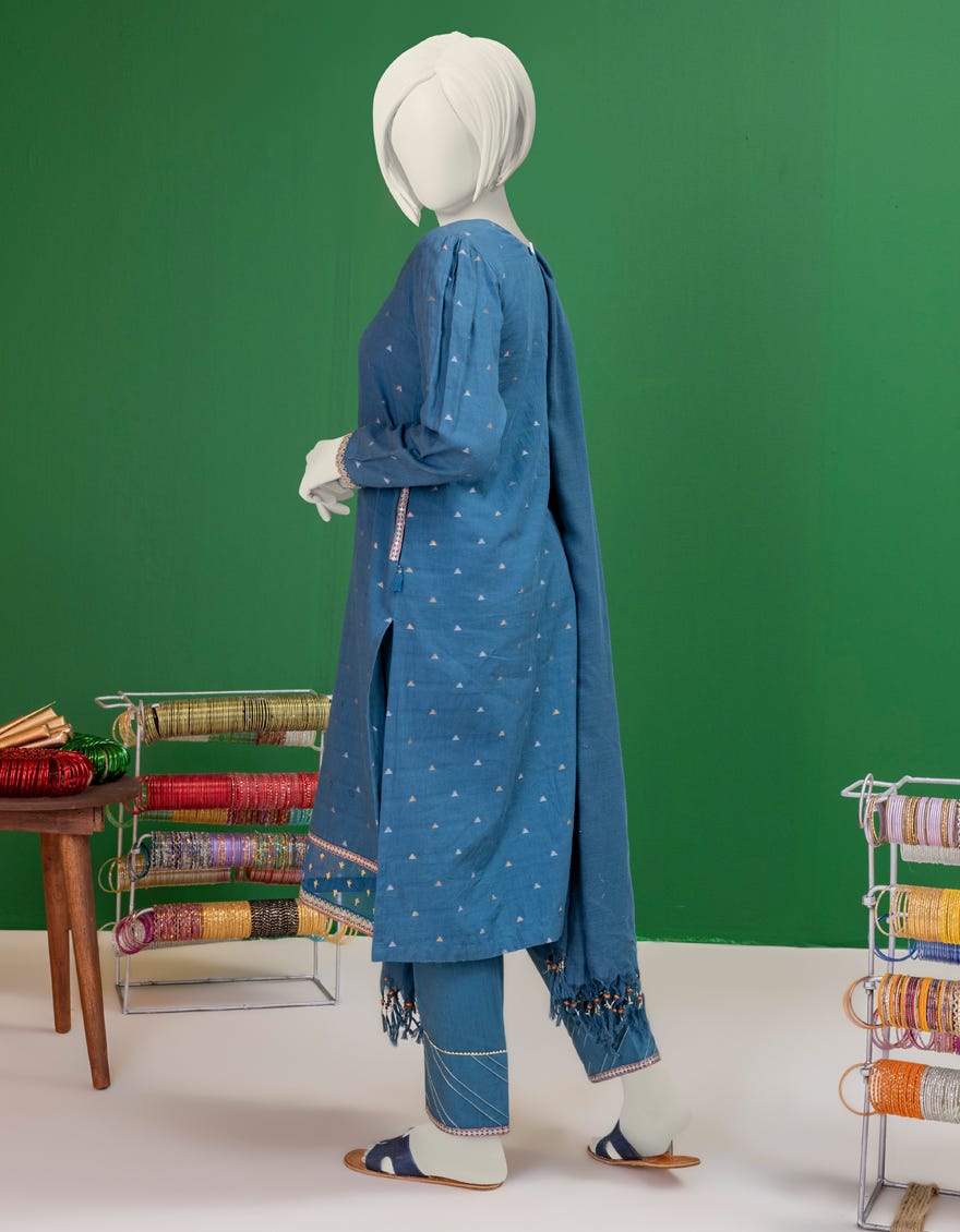 Blue Textured Stitched 3 Piece | Jgk-S-Ygtl-615-24
